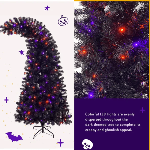 6FT Artificial Fir Bent Top Halloween Christmas Tree, Xmas Tree Bendable  Style Christmas Tree Holiday Decoration W1,080 Branch Tips, 300 LED Lig