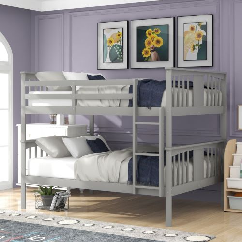 Full Over Full Bunk Bed With Ladder For Bedroom, Guest Room-Gray Full Over Full Bunk Bed With Ladder For Bedroom, Guest Room-Gray