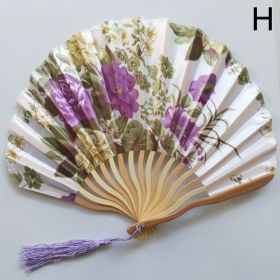 1pc Folding Fan Handheld Fans Chinese Imitation Silk Classical Hanfu Fan Tassel Elegent Female Fan Home Decoration Fan Chinese Fan Hand Folding F (Color: Purple)
