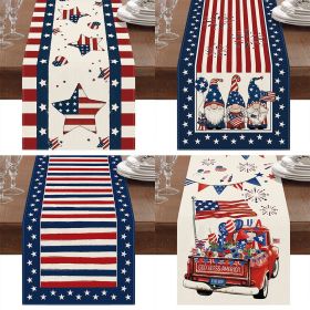 1PC Rectangle Linen Blend Striped Table Runners; Encryption Linen Home Decoration Independence Day Atmosphere Waterproof Table Runner; 72"*13"; P (Color: 3, size: 33*120cm)