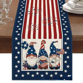 1PC Rectangle Linen Blend Striped Table Runners; Encryption Linen Home Decoration Independence Day Atmosphere Waterproof Table Runner; 72"*13"; P (Color: 1, size: 33*275cm)
