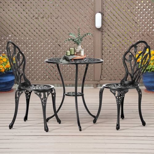 2pcs Single Chairs And 1pc Round Table Tulip Shaped Black Casting Set